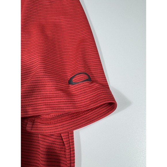 Oakley Hydrolix Button Polo Shirt Short Sleeved Red Size Small Golf Striped Mens - Picture 6 of 8